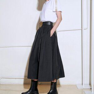 (Nude) Made in Italy Cotton Black A-line Full Midi Skirt Size IT38/ US 4